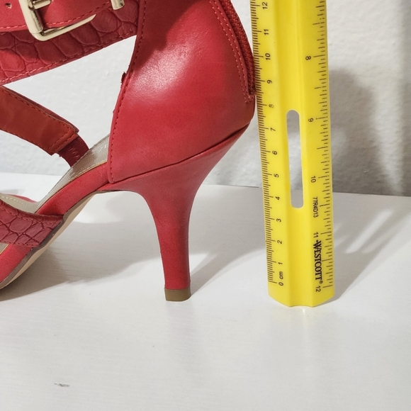 Xappeal Red Orange Strappy Shoes, Zip Back Buckle Kitten Heel, 6.5 - Picture 10 of 11